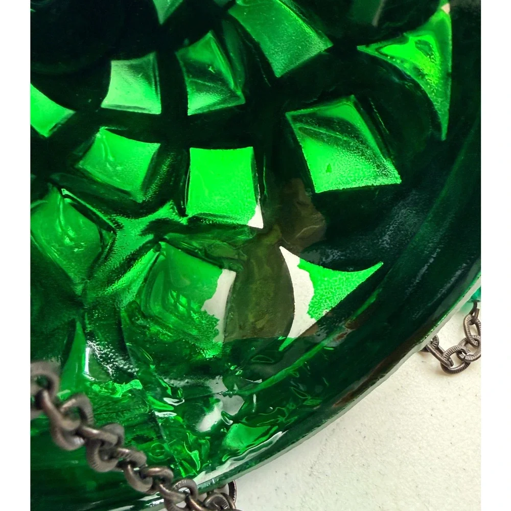 Hanging Metal Orthodox Sanctuary Vigil Lamp Candle Holder Emerald Green Diamond
